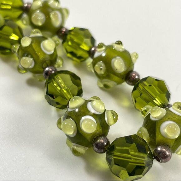 Green Lampwork Glass Beaded Boho Bracelet Chunky Statement Toggle Clasp Funky - Picture 3 of 6